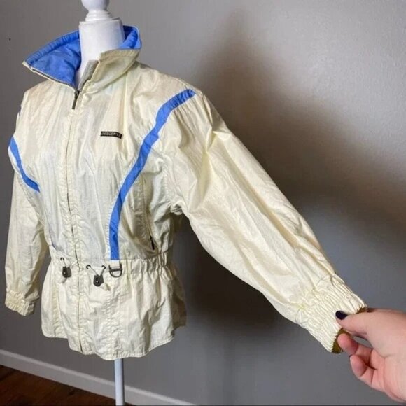 Vintage Descente Women's Ski Jacket Size XS Water-Resistant Cream & Blue Adjusta - Picture 7 of 13